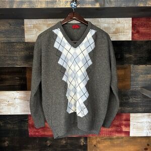 Pringle Of Scotland Argyle Sweater V Neck Golf Style Pure Wool Shetland Size XL
